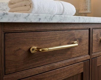 Unlacquered Brass Cabinet Pull, Modern Gold Drawer Handle, Solid Brass Hardware
