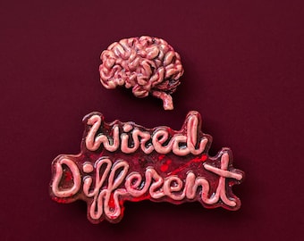 Wired Different - Juego de pin y broche de cerebro - Gore - Pines hechos a mano