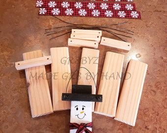 DIY set of 5 unfinished wooden snowmen Christmas tree ornaments