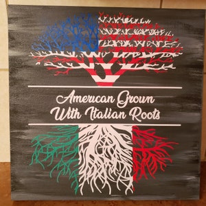 American Grown with Italian Roots Sign - Wood Wall Art - Family Tree Wall Art - Italian Wall Art - Italian Flag Art - Wood Tree of Life