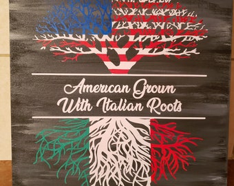 American Grown with Italian Roots Sign - Wood Wall Art - Family Tree Wall Art - Italian Wall Art - Italian Flag Art - Wood Tree of Life