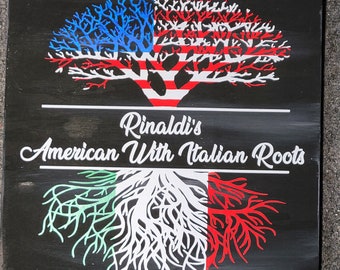 American with Italian Roots Sign - Last name personalized Wall Art - Family Tree Wall Art - Italian Wall Art - Italian Flag Art -