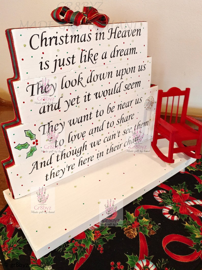 Christmas in Heaven Sign Holiday Centerpiece Wooden Memorial Sign Table Centerpiece In Loving Memory Sign Remembrance Sign image 7