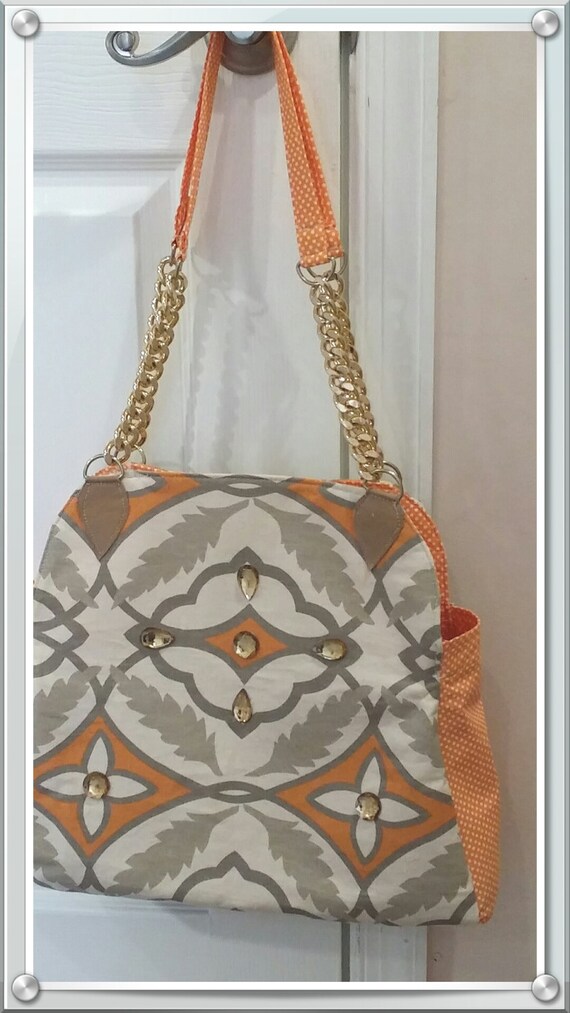 Handbag Shoulder Bag Orange Grey Gold Rhinestones Gold Etsy