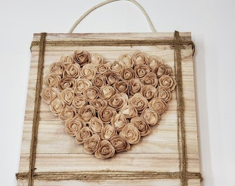 Champagne Rose's heart wood wall decor