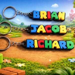 Personlig Super Mario nyckelring med namn | Spelpresent | 3D-utskriven namnbricka | Present till barn