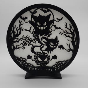 Sylwetki Pokémon Gastly, Haunter i Gengar 3D – dekoracja Pokémon wykonana z PLA | Wystrój pokoju gier i biurka