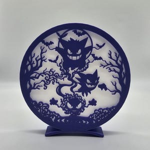 Siluetas 3D de Pokémon Gastly, Haunter y Gengar – Decoración Pokémon hecha de PLA | Decoración para sala de juegos y escritorio