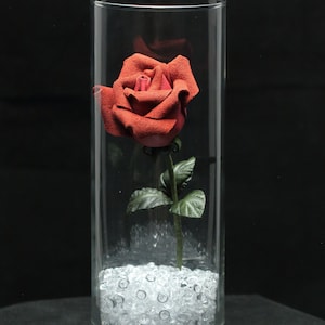 Leather rose personalized coral pink leather flower in glass vase third 3rd leather anniversary gift for her 9th wedding gift for couple