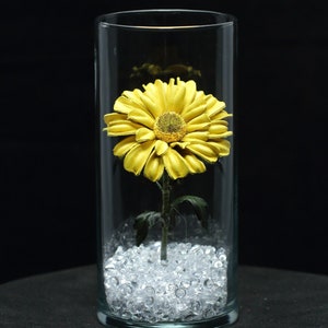Leather flower personalized yellow leather daisy gerbera in glass vase third 3rd leather anniversary gift for her and couple 9th wedding