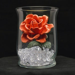 Leather rose personalized coral leather flower in glass vase third 3rd leather anniversary gift for her 9th 4th wedding gift for couple