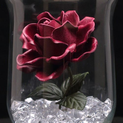 Leather Flower Burgundy shops Rose Third Wedding Anniversary Gift Long Stem Leather Rose 3rd Leather Anniversary Gift For Couple and For Her