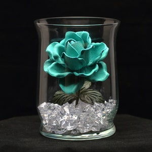 Leather Rose Third Wedding Anniversary Gift Mint Teal Long Stem Leather Flower 3rd Anniversary Gift for Her Love and Couple Personalized