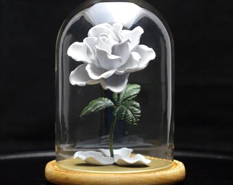 Leather rose personalized white leather flower in glass dome third 3rd and 9th leather anniversary wedding gift for her Valentine's Day gift