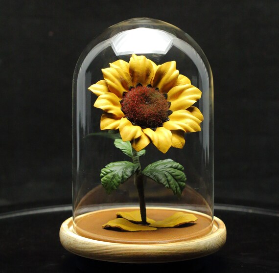 Girasol de cuero en cúpula de vidrio amarillo dorado flor de - Etsy México