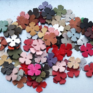 Leather flower die cuts 100 small blossoms wholesale variety of colors DIY Pet, Cat, Dog Collar Applique genuine leather image 2