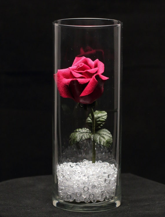 Cuir Rose Fleur En Cuir Magenta Personnalisé En Verre Vase Troisième 3ème Cuir Cadeau Danniversaire Pour Son 9e 4ème Mariage Cadeau Pour Couple