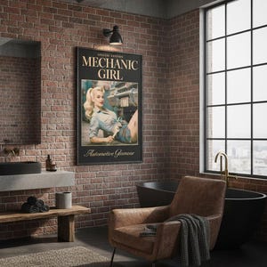 Retro Mechanic Girl Art Print • Vintage Auto Shop Bombshell Poster