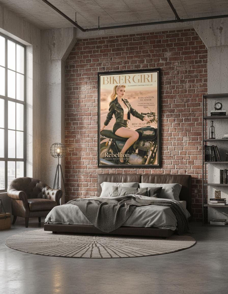 Retro Motorcycle Pin-up Art Print • Vintage Biker Girl Wall Art ...