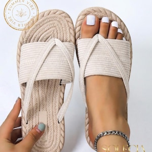 Damsandaler | Platta slip-on-sandaler för vardagsbruk | Sommarsandaler för inomhusbruk och utomhusbruk | Aprikossvarta |