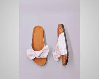 Iridescent Bow Slide Sandals for Women