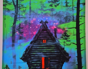 Baba Yaga UV Fluorescent Tapestry - Slavic Folklore Blacklight Wall Hanging