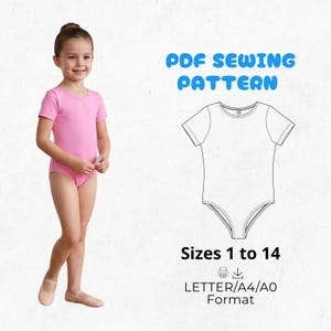 Patrón de costura en PDF para body de niña, tallas 1-14, patrón de leotardo infantil, patrón de traje de baño para bebé, ropa de ballet, descarga instantánea.