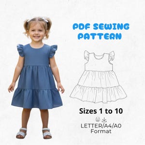 Girls Ruffle Tiered Dress Sewing Pattern (Sizes 1-10) (PDF Download)