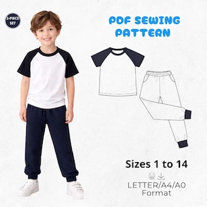 Kids Pajama Sewing Pattern | Unisex PJ Set, Sizes 1-14 (PDF Download)