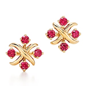 Orecchini di fidanzamento in oro giallo 10K/14k/18k con diamanti sintetici rotondi a taglio rosso, orecchini a lobo con rubini, orecchini con pietre preziose naturali alternate