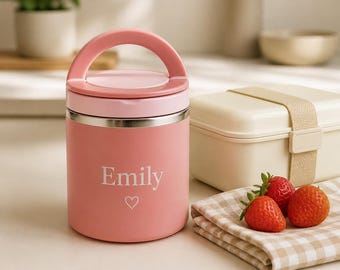 Personalised Insulated Food Jar with Name, 630ml Stainless Steel Soup Flask, Back to School