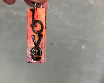 I love you wooden key chain red and purple