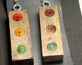 Stop and go wood block earring