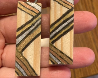 Stripes tricolor wood block earring