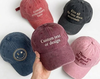 Custom Text Embroidered Hat, Personalized Vintage Dad Cap, Girl Dad Baseball Hat, Monogram Cap Gift for Dad Mom, Best Man Gift, Sorority Hat