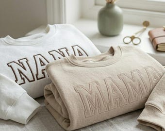 カスタム刺繍入りママスウェットシャツ、パーソナライズされたおばあちゃんスウェットシャツ、母の日の出産祝いギフト、新米おばあちゃんへのギフト、ジジナナシャツ