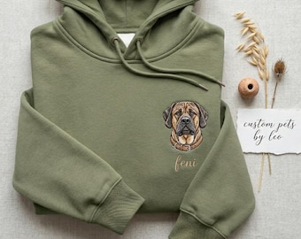 Personalised Pet Portrait Embroidered Hoodie, Custom Dog or Cat Photo Sweatshirt, Pet Lover Gift, Dog Mom Mothers Day Gift, Cat Dad Gifts