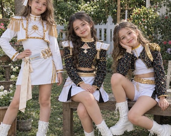 Danskostuum voor meisjes, zwart-gouden podiumoutfit met pailletten voor kinderen, Halloweenfeestkostuum, verkleedkostuum voor schoolvoorstellingen, popster cosplay