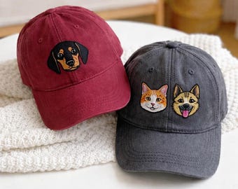 Personalized Embroidered Dog Portrait Hat, Custom Dog and Cat Photo Baseball Cap, Mothers Day Gift for Dog Mom, Pet Portrait from Photo