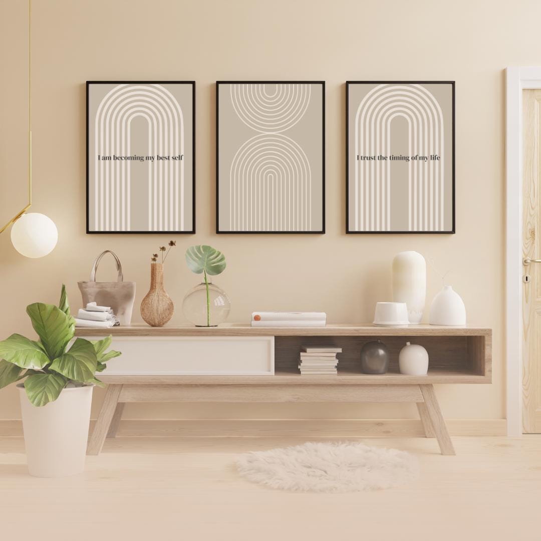 Minimalist Neutral Wall Art Set of 3, Beige & Taupe Abstract Prints ...