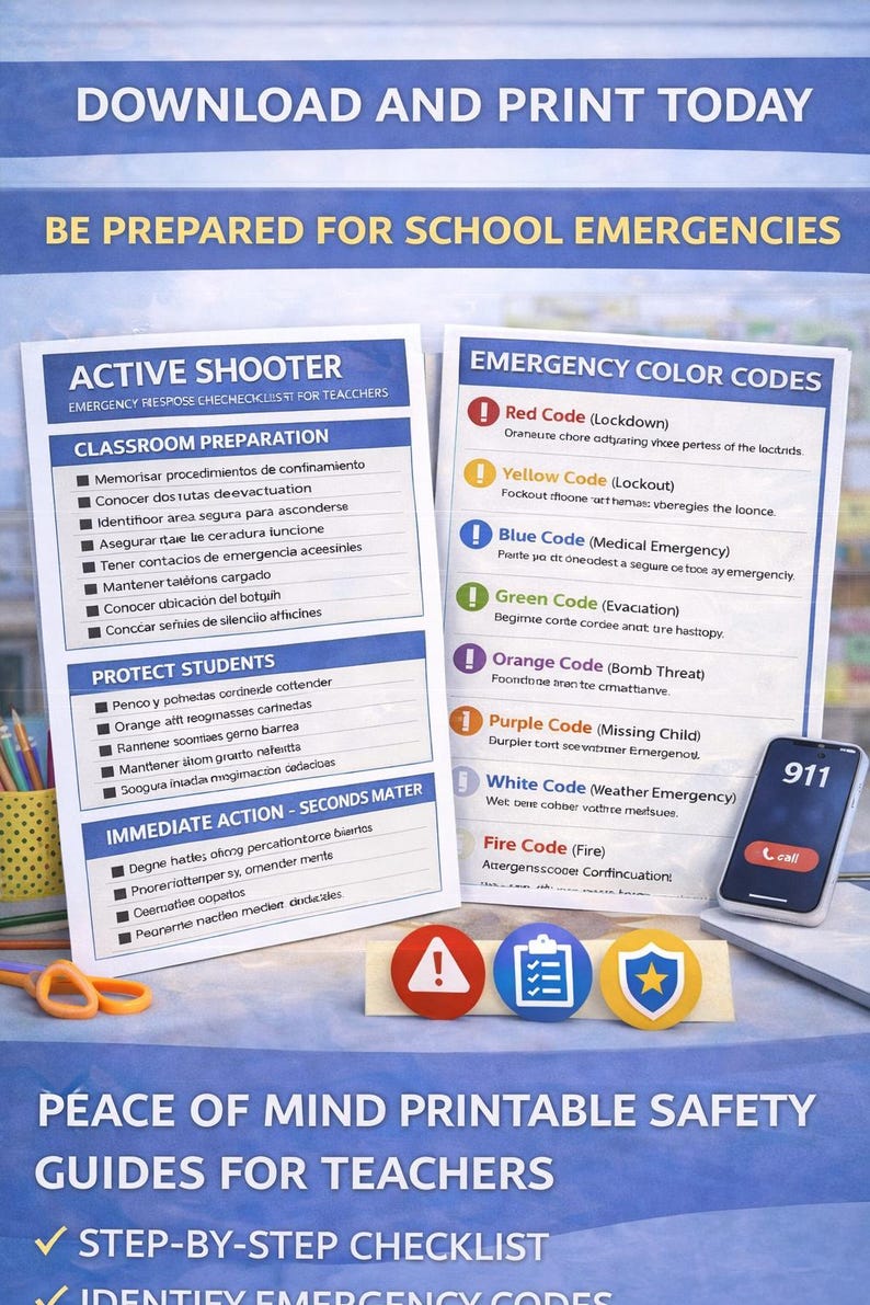 Active Shooter Checklist, School Emergency Color Codes (digital ...