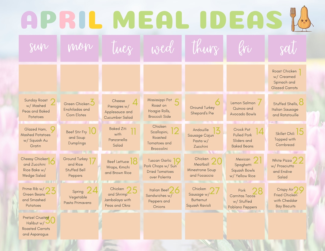April Meal Ideas Spring Dinners April Meal Planning April - Etsy