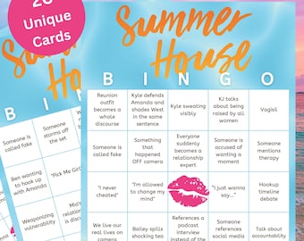 Sommer Haus Wiedersehen Bingo | Druckbare Uhr-Party-Spiel | 20 Einzigartige Karten