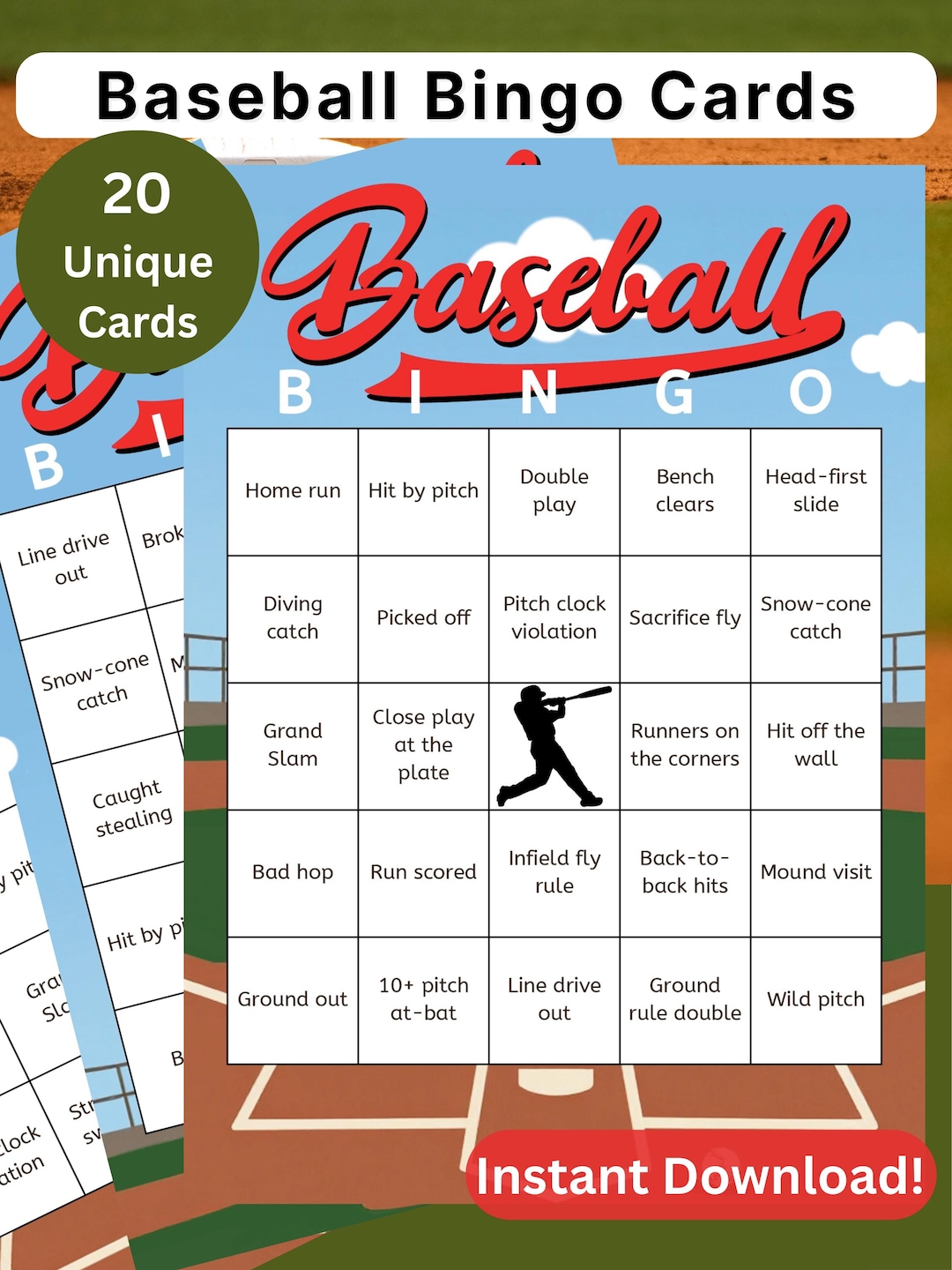Baseball Bingo Game | 20 Unique Cards | Digital Download - Etsy