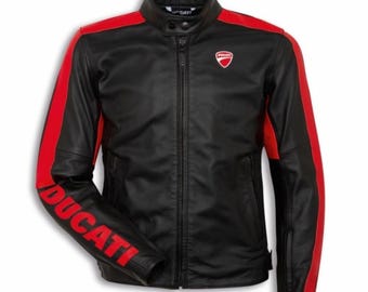 Chaqueta de cuero para moto Ducati C4: ropa de montar de piel de vaca con equipo de protección CE / estilo de competición