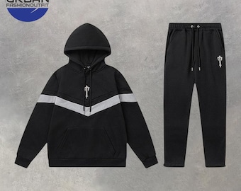Conjunto deportivo de polar negro para hombre, sudadera con capucha y joggers, ropa urbana