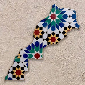 Morocco Map Zellij Tile Wall Art, Printable Moroccan Geometric Pattern Poster, Arabic Mosaic Map Print, Traditional North African Decor
