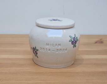 Handmade Ceramic Pet Urn: Blueberry Design, Personalized Memorial