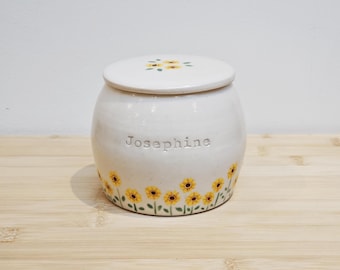 Handthrown Sunflower Urn: Personalized Ceramic Cremation Urn Dog Cat Ashes, Custom Pet Memorial Gift