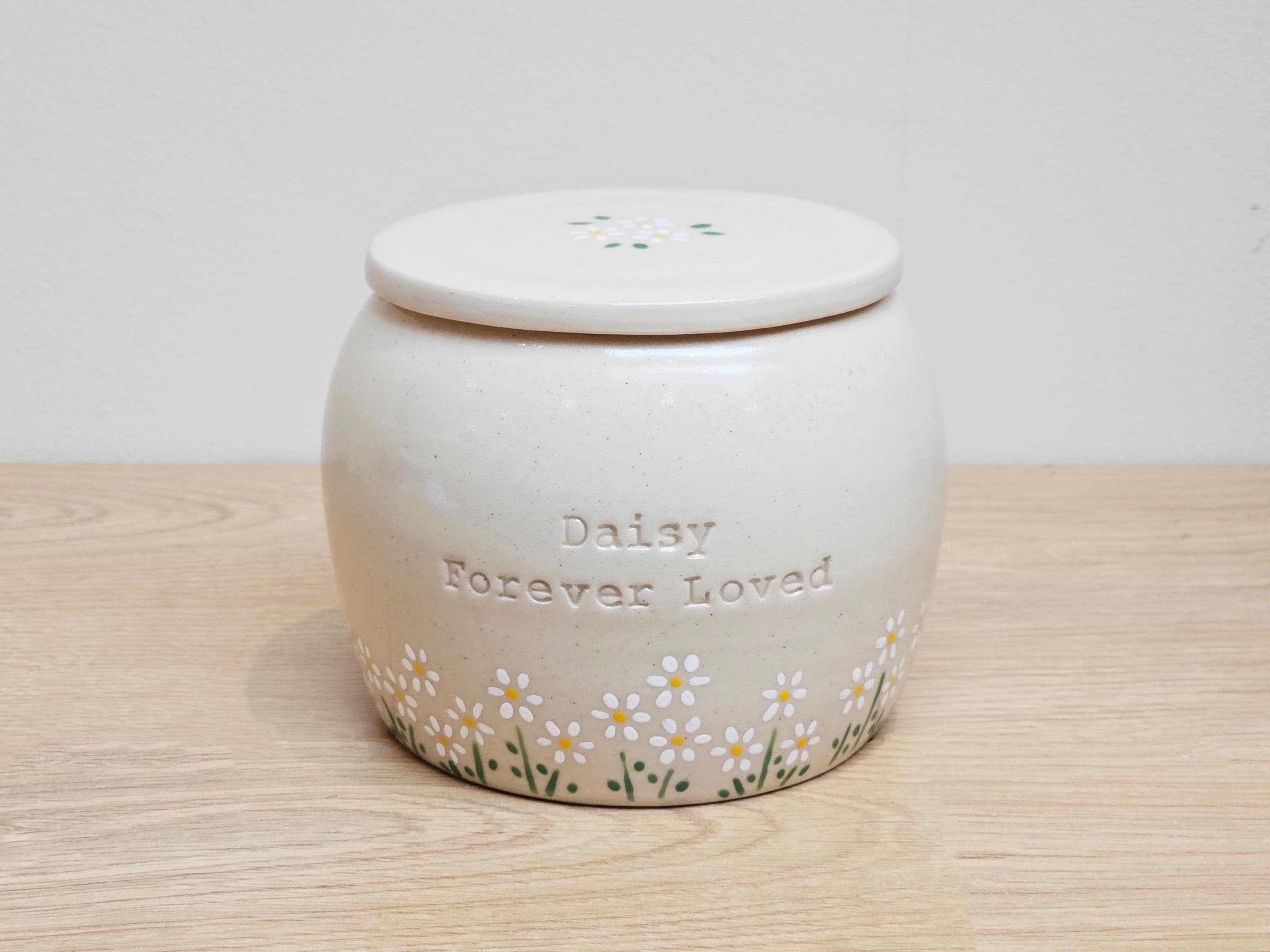Personalized Daisies Ceramic Pet Urn: Keepsake Cremation Urn